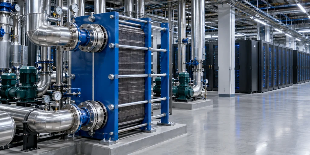 Plate heat exchanger cooling a data centre